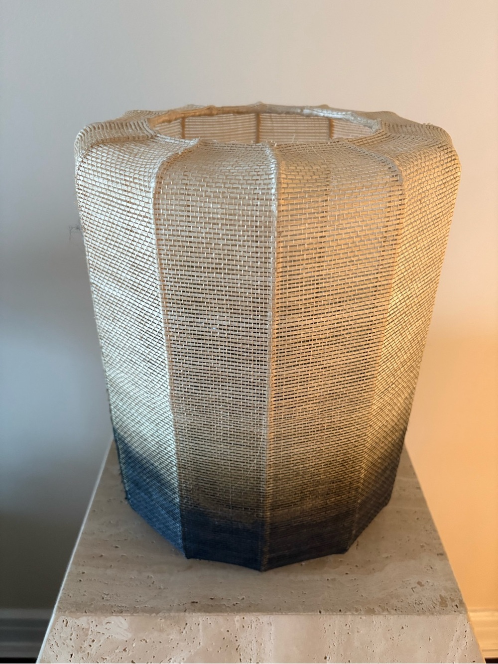 Handwoven Ombre Beige to Navy Decorative Lantern/Hurricane